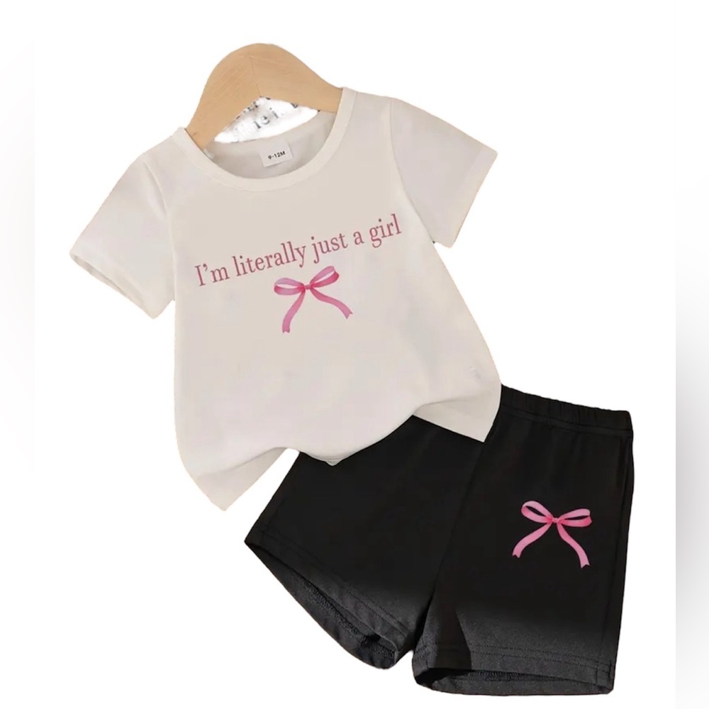 SOLD ON FB. Kids Set - White and Black with Pink Bow